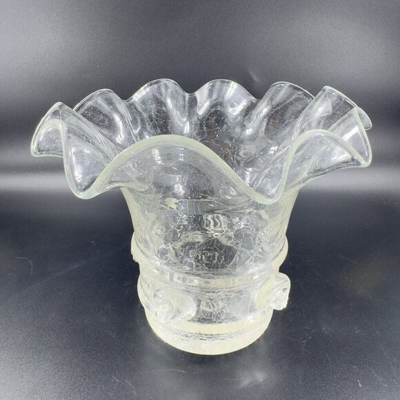 Vintage Clear Crackle Glads Ruffled Top Glass Vase Vessel Hand Blown Vase VTG - Picture 15 of 16
